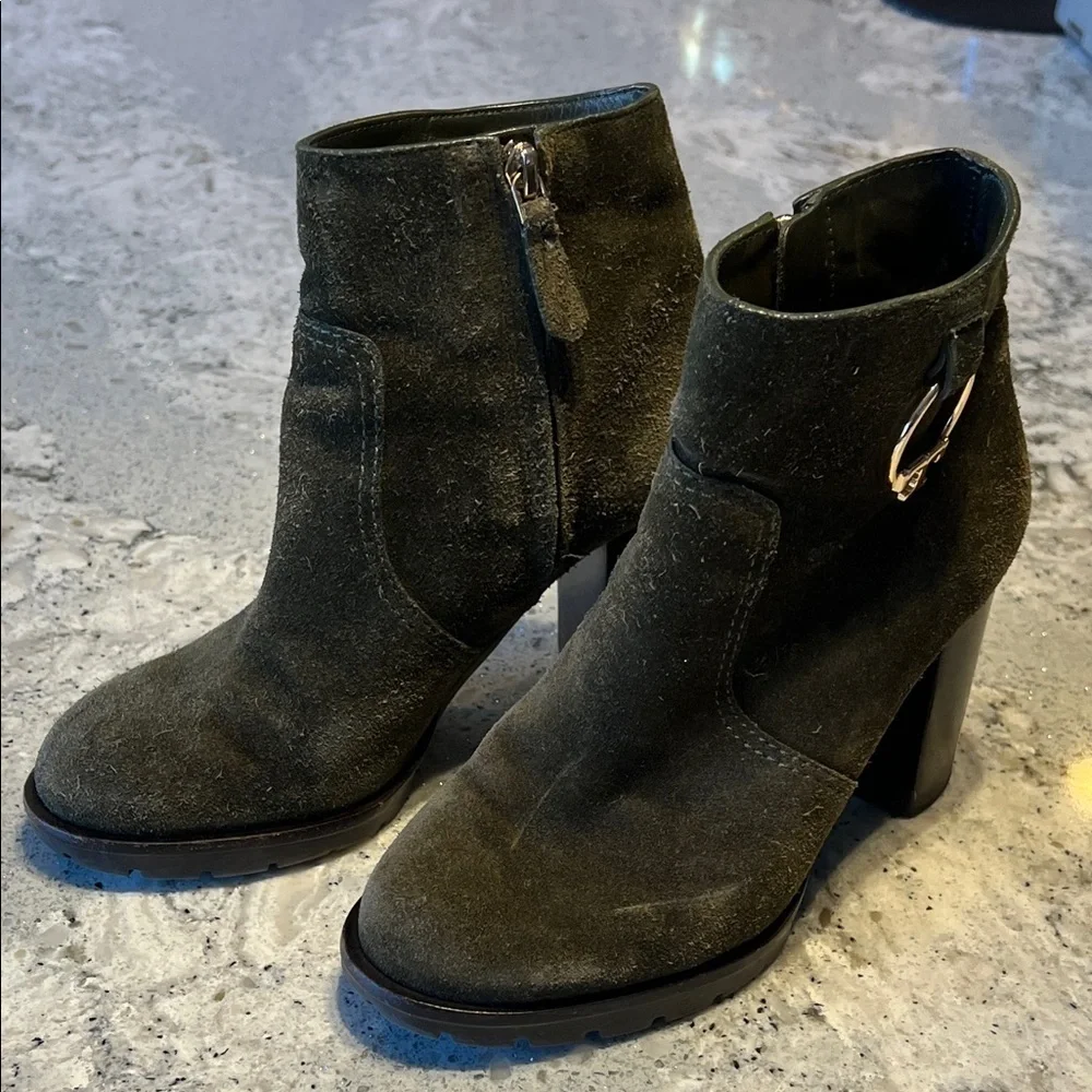 TORY BURCH Tory Burch Dark Green Suede Heeled Boots Size 5.5